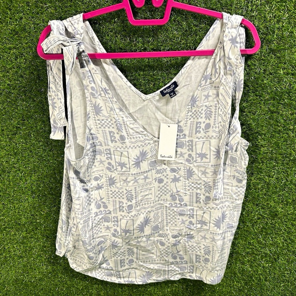 Splendid Women's M Geometric V-Neck Sleeveless Tie Strap Rayon Woven Tank Top